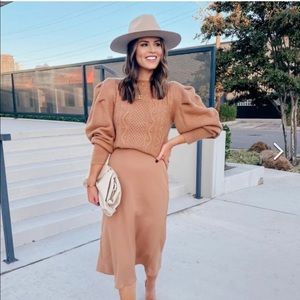 Express Cable Knit Puff Sleeve Sweater